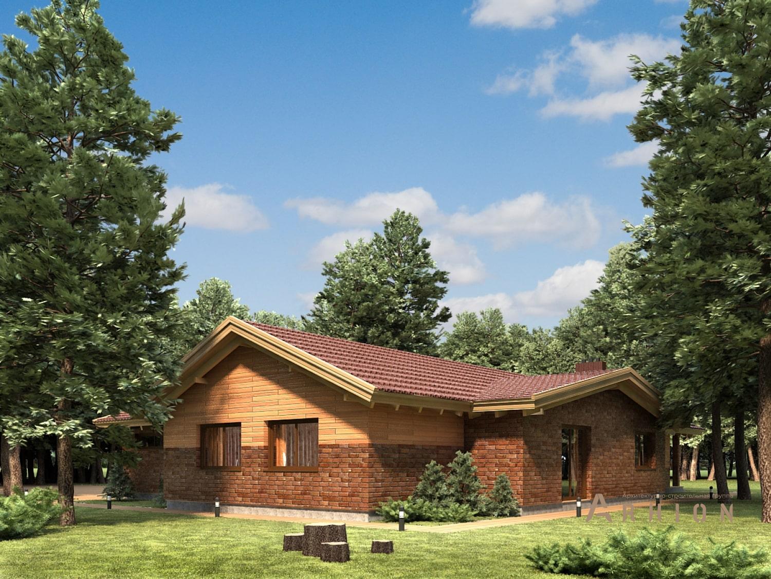 2. Проект одноэтажного дома в альпийском стиле с плоской кровлей , 110-197, площадью - 197 кв c терассой, гаражом